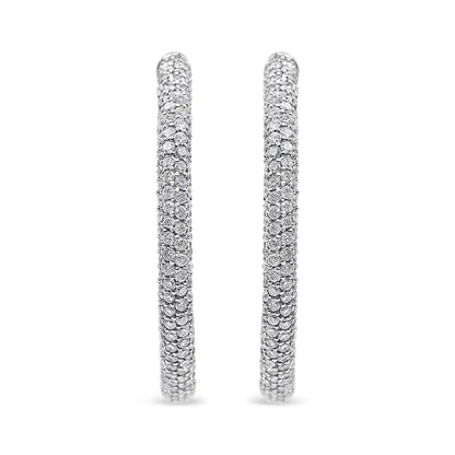 Elegant 18k White Gold Pave Set Diamond Semi Eternity Leverback Hoops