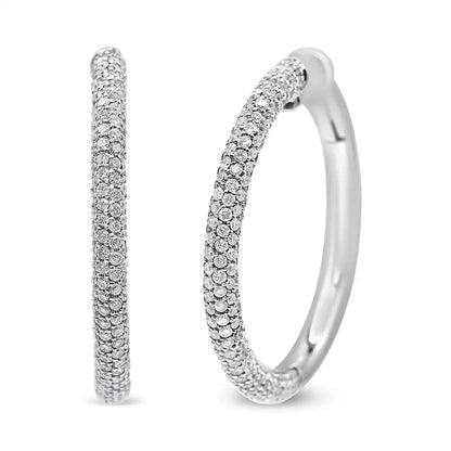 Elegant 18k White Gold Pave Set Diamond Semi Eternity Leverback Hoops