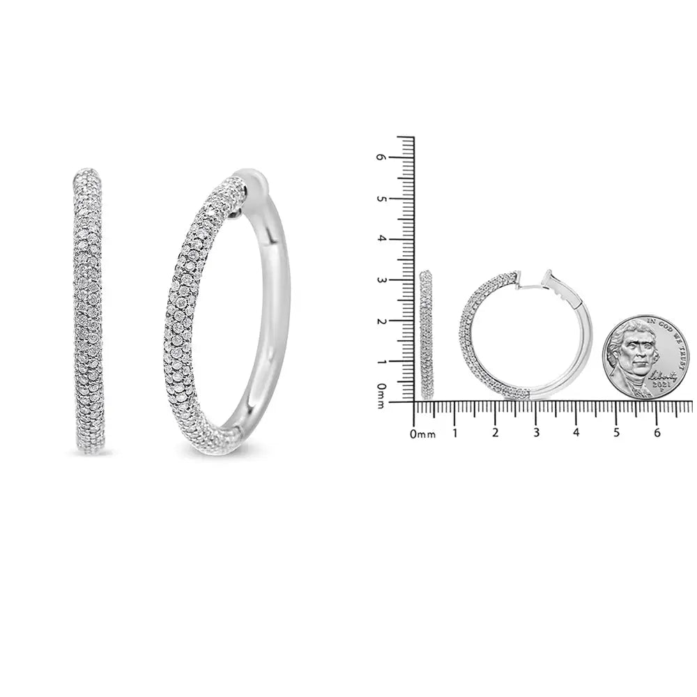 Elegant 18k White Gold Pave Set Diamond Semi Eternity Leverback Hoops