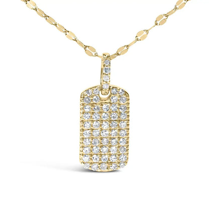 Elegant 18k Yellow Gold Diamond Studded Dog Tag Pendant Necklace