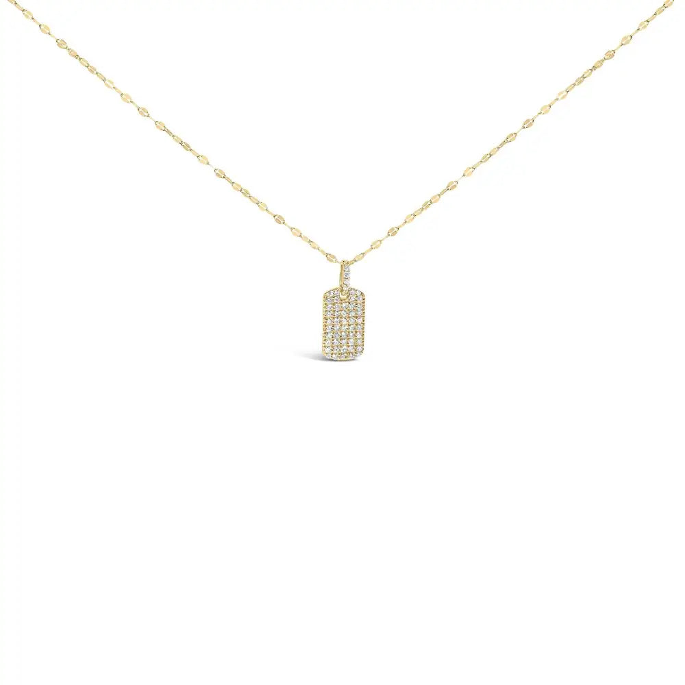 Elegant 18k Yellow Gold Diamond Studded Dog Tag Pendant Necklace