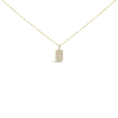 Elegant 18k Yellow Gold Diamond Studded Dog Tag Pendant Necklace