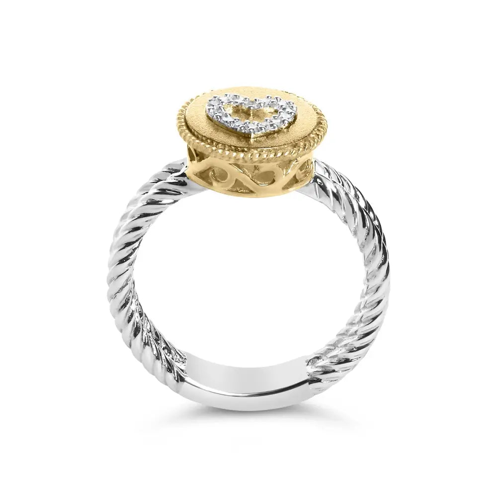 Elegant 18k Yellow Gold Plated Sterling Silver Diamond Heart Ring