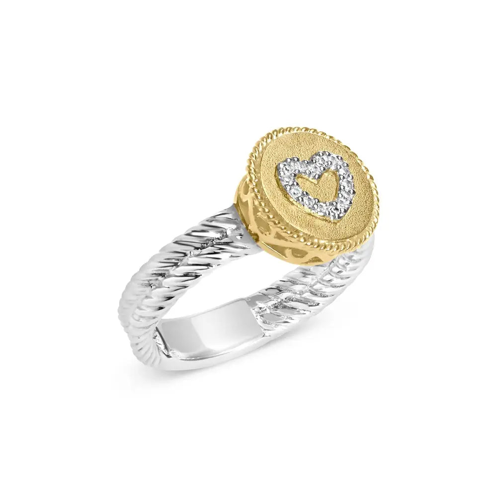 Elegant 18k Yellow Gold Plated Sterling Silver Diamond Heart Ring