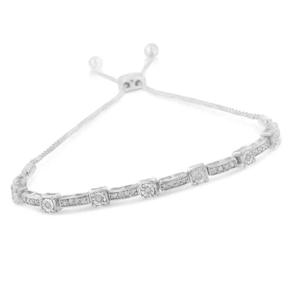 Elegant.925 Sterling Silver Bolo Bracelet with Cttw Diamond 4’’-10’’