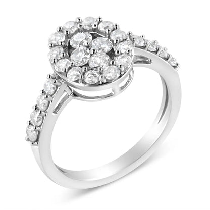 Elegant.925 Sterling Silver Brilliant-cut Diamond Halo-style Cluster Ring