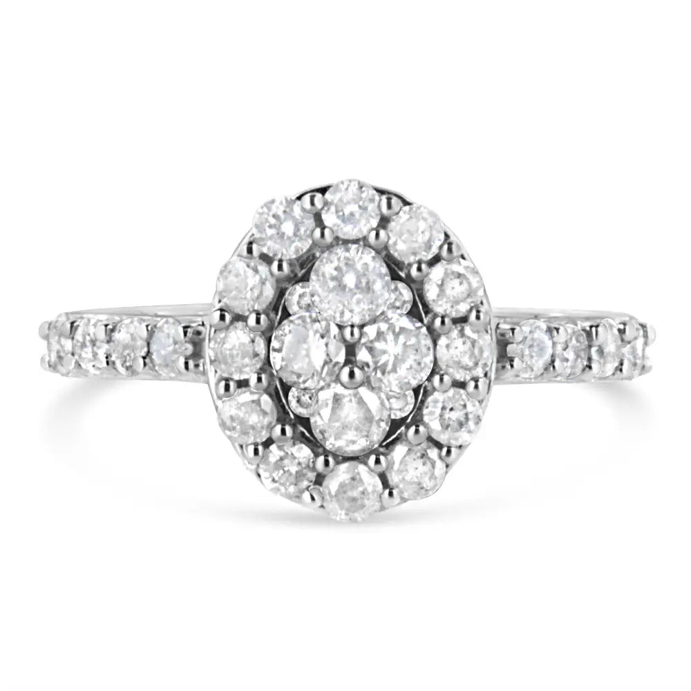 Elegant.925 Sterling Silver Brilliant-cut Diamond Halo-style Cluster Ring