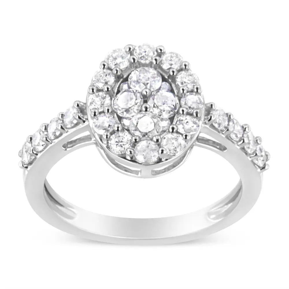 Elegant.925 Sterling Silver Brilliant-cut Diamond Halo-style Cluster Ring