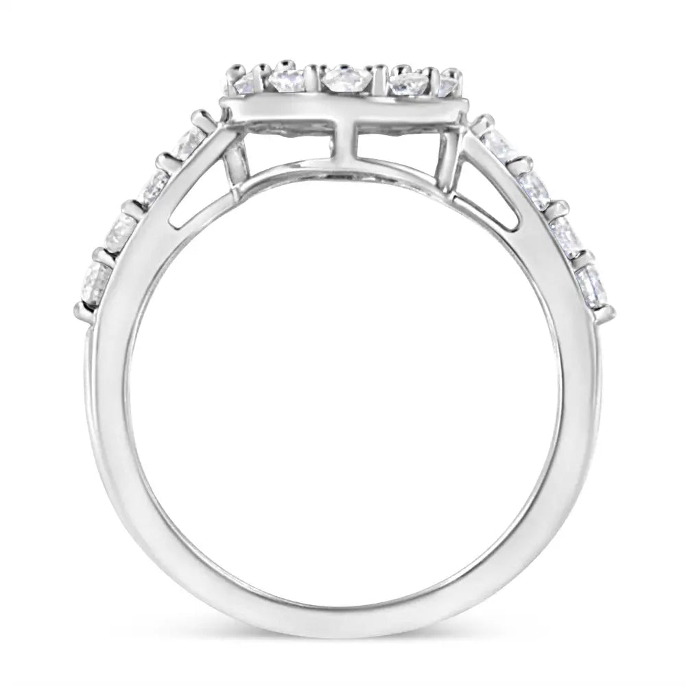 Elegant.925 Sterling Silver Brilliant-cut Diamond Halo-style Cluster Ring