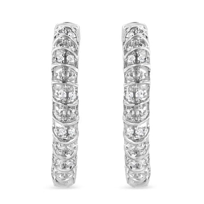 Elegant.925 Sterling Silver Cage Style Hoop Earrings with Cttw Diamond Wire