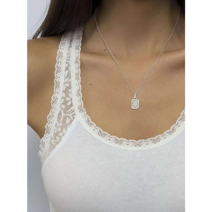 Elegant.925 Sterling Silver Cttw Diamond Block Pendant Necklace