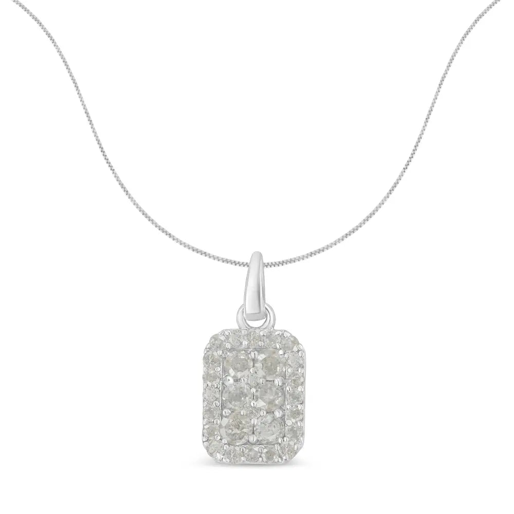 Elegant.925 Sterling Silver Cttw Diamond Block Pendant Necklace