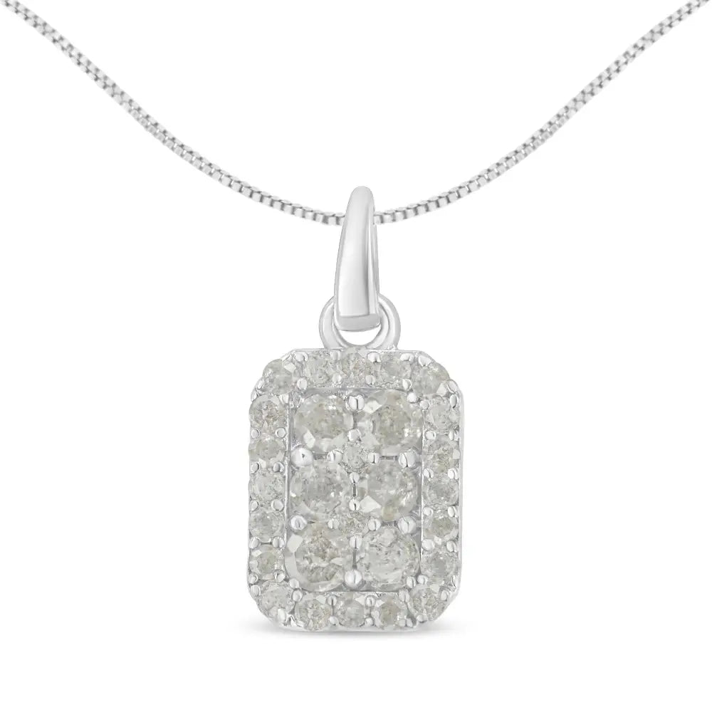 Elegant.925 Sterling Silver Cttw Diamond Block Pendant Necklace