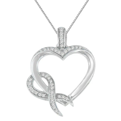 Elegant.925 Sterling Silver Cttw Diamond Heart Pendant Necklace