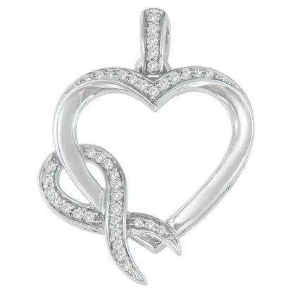 Elegant.925 Sterling Silver Cttw Diamond Heart Pendant Necklace