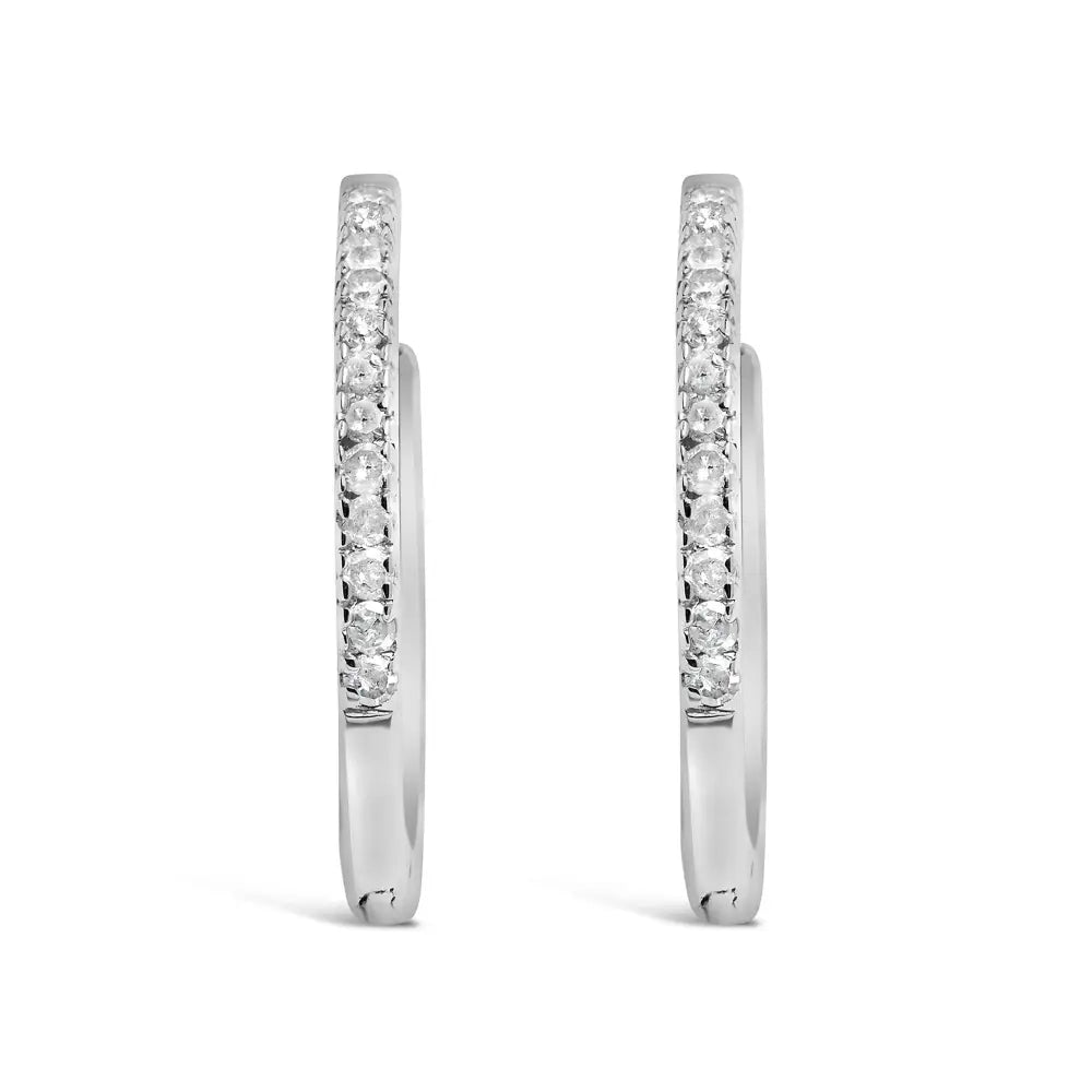 Elegant.925 Sterling Silver Cttw Diamond Hoop Snap Post Earrings