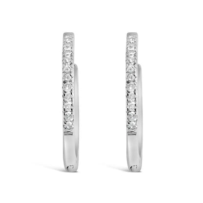 Elegant.925 Sterling Silver Cttw Diamond Hoop Snap Post Earrings