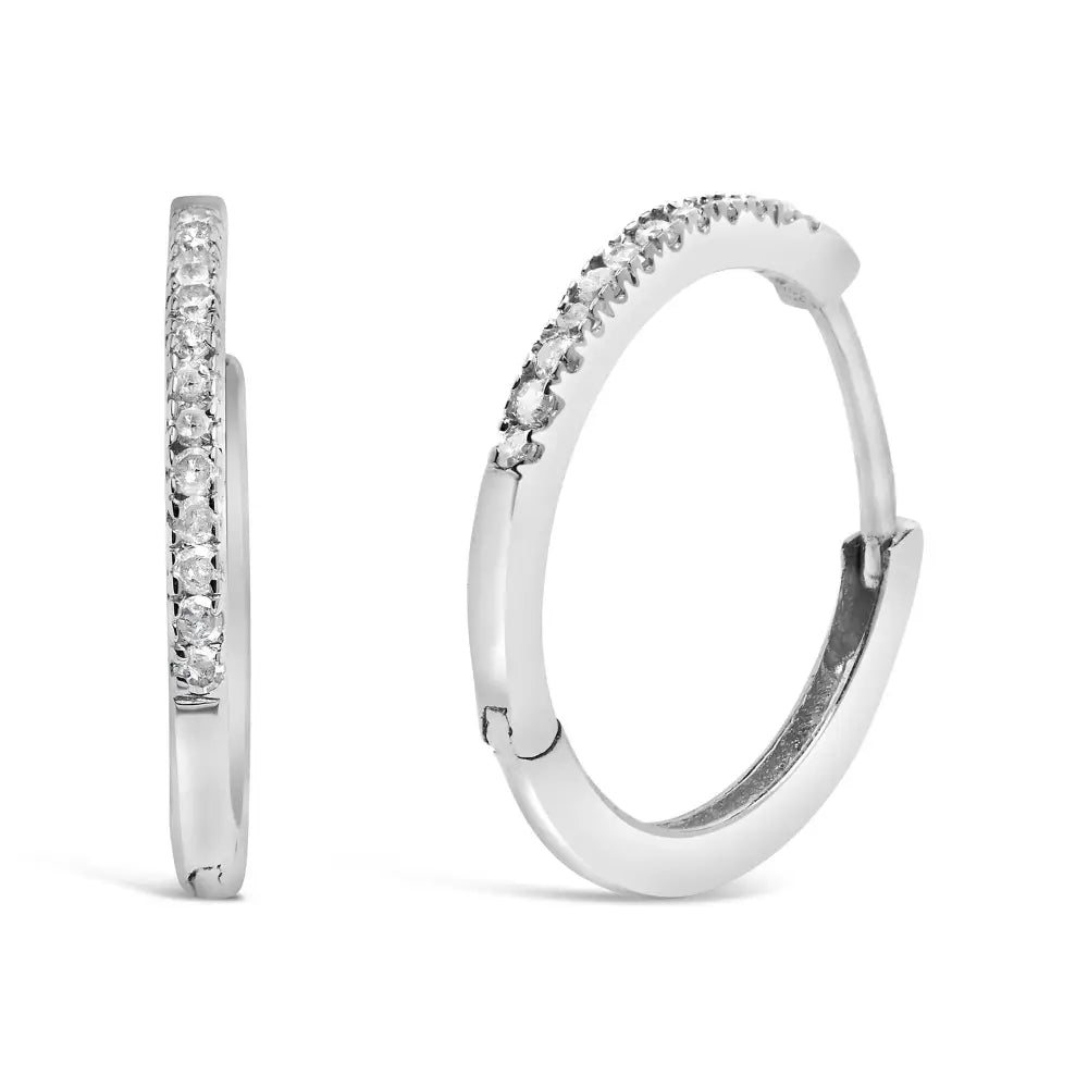 Elegant.925 Sterling Silver Cttw Diamond Hoop Snap Post Earrings