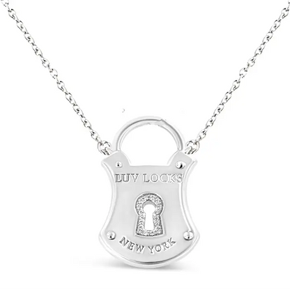 Elegant.925 Sterling Silver Cttw Diamond Lock Pendant 18 Necklace