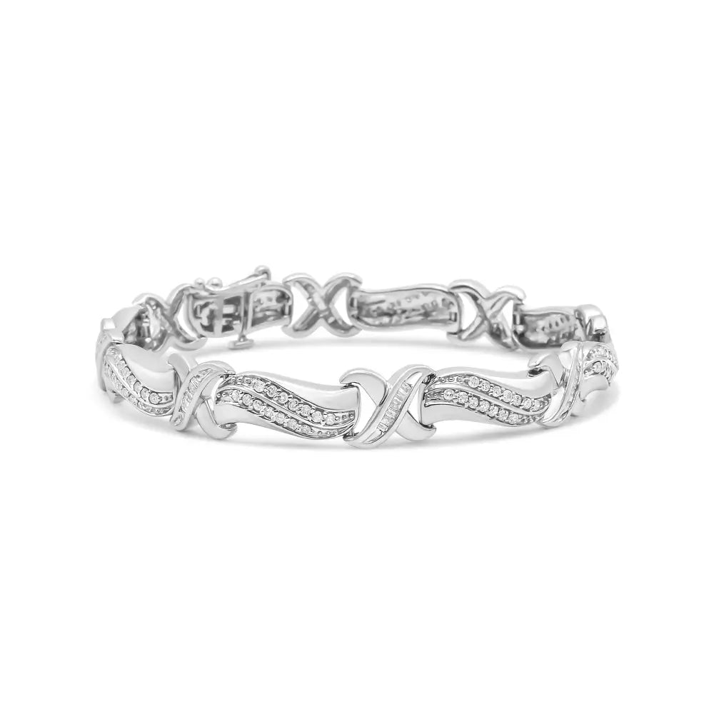 Elegant.925 Sterling Silver Cttw Diamond Wave Link Tennis Bracelet