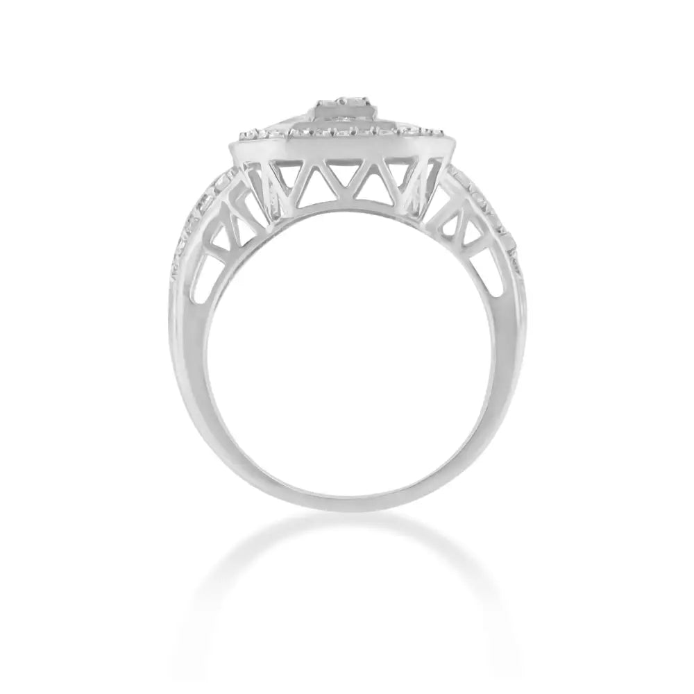 Elegant.925 Sterling Silver Diamond Elongated Octagon Cocktail Ring