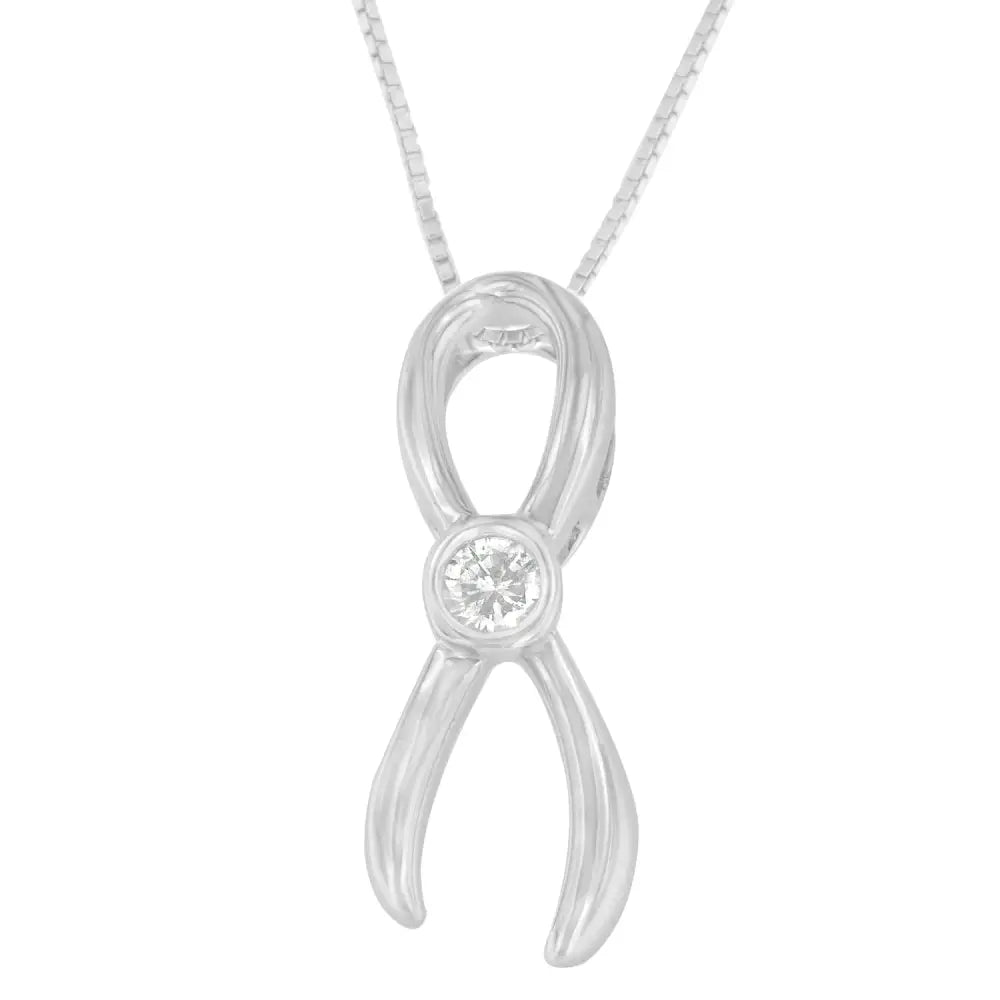 Elegant.925 Sterling Silver Diamond Ribbon Pendant Necklace with Cttw Diamonds