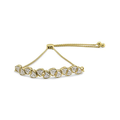 Elegant.925 Sterling Silver Diamond Sideways Hearts Bolo Bracelet - Yellow