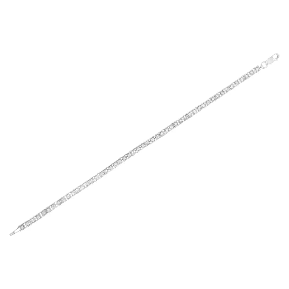 Elegant.925 Sterling Silver Diamond Square Hybrid Link Tennis Bracelet