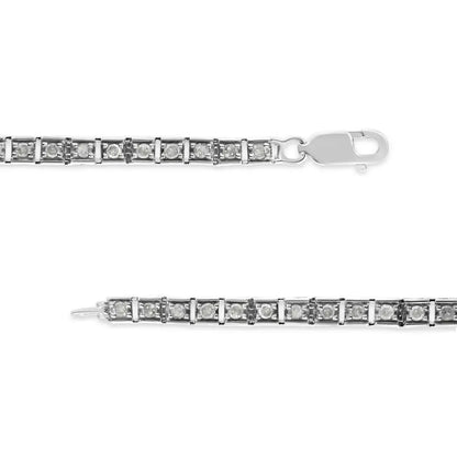 Elegant.925 Sterling Silver Diamond Square Hybrid Link Tennis Bracelet