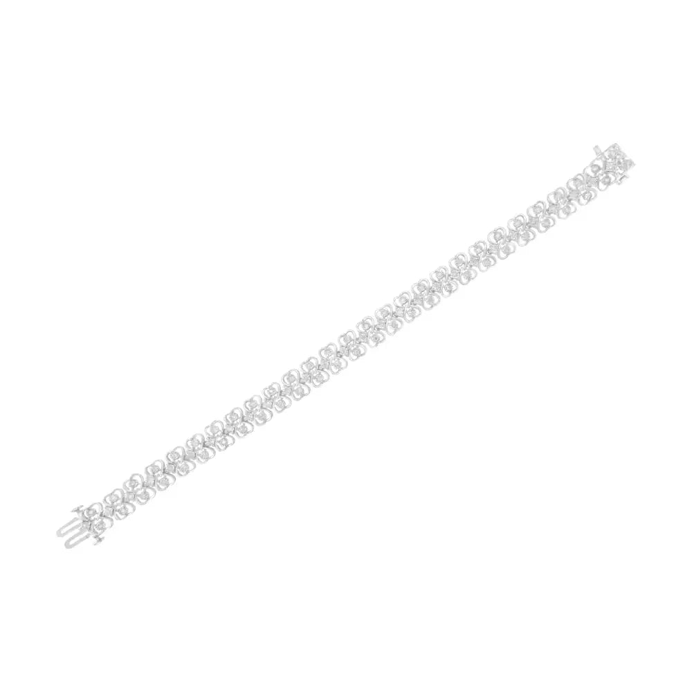 Elegant.925 Sterling Silver Heart Link Tennis Bracelet with Round-cut Diamonds