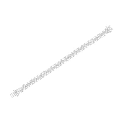 Elegant.925 Sterling Silver Heart Link Tennis Bracelet with Round-cut Diamonds