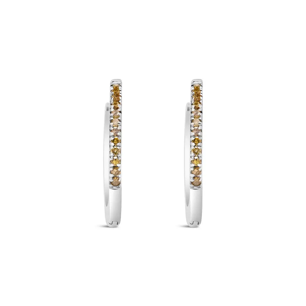 Elegant 925 Sterling Silver Hoop Snap Earrings with Cttw Yellow Diamond