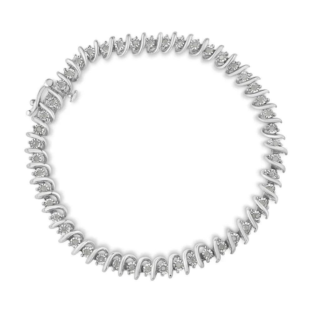 Elegant.925 Sterling Silver Link Tennis Bracelet with 1/2 Cttw Diamonds