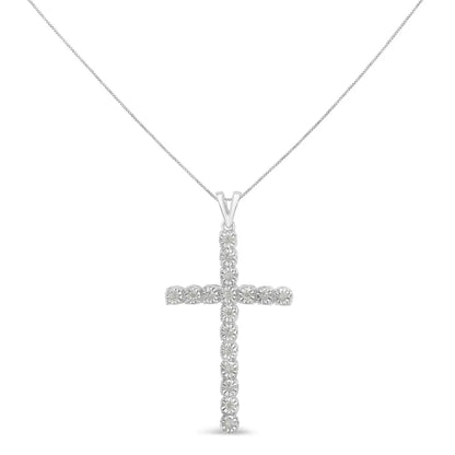 .925 Sterling Silver 1/4 Cttw Diamond Miracle Set Cross Pendant Necklace