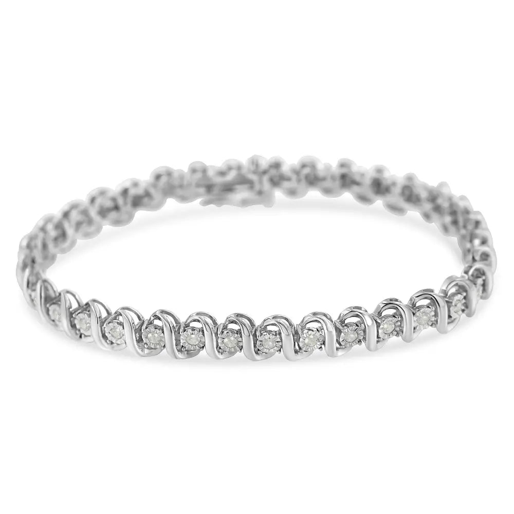 Elegant.925 Sterling Silver Miracle-set Round Diamond Tennis Bracelet