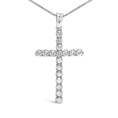 Timeless.925 Sterling Silver 1.0 Cttw Diamond Cross Pendant Necklace