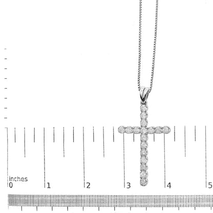 Timeless.925 Sterling Silver 1.0 Cttw Diamond Cross Pendant Necklace