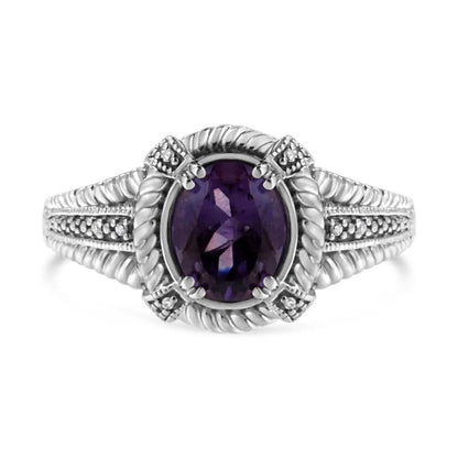 Sterling Silver Purple Amethyst and Diamond Accent Ring for Women (i-j I1-i2)