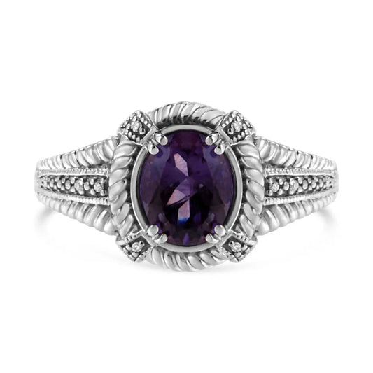 Elegant.925 Sterling Silver Prong Set Natural Oval Shape Purple Amethyst Ring