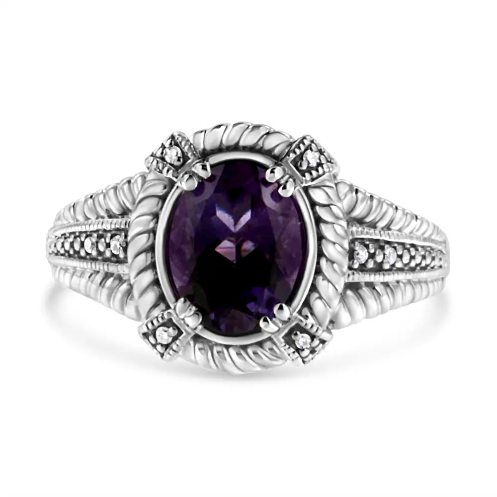 Elegant.925 Sterling Silver Prong Set Natural Oval Shape Purple Amethyst Ring