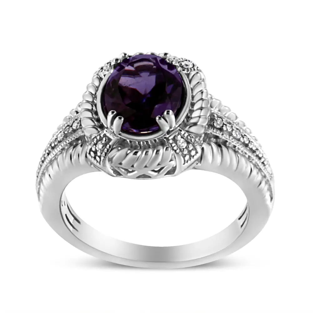 Elegant.925 Sterling Silver Prong Set Natural Oval Shape Purple Amethyst Ring