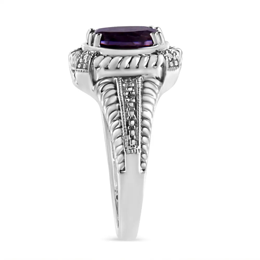 Elegant.925 Sterling Silver Prong Set Natural Oval Shape Purple Amethyst Ring