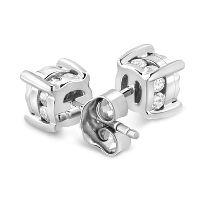 Elegant.925 Sterling Silver Round Brilliant-cut Diamond Solitaire Studs