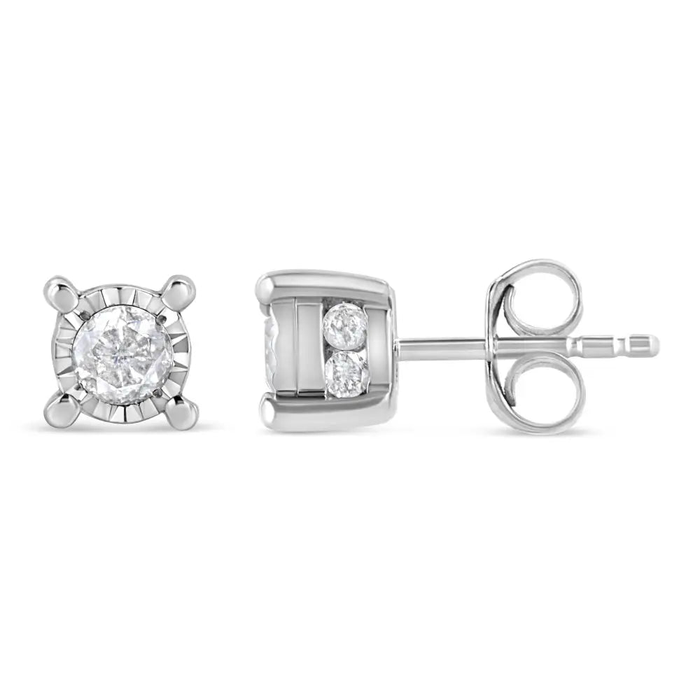 Elegant.925 Sterling Silver Round Brilliant-cut Diamond Solitaire Studs