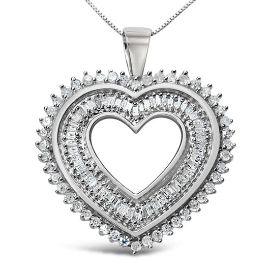 Elegant.925 Sterling Silver Round Diamond Heart Pendant 18’’ Necklace