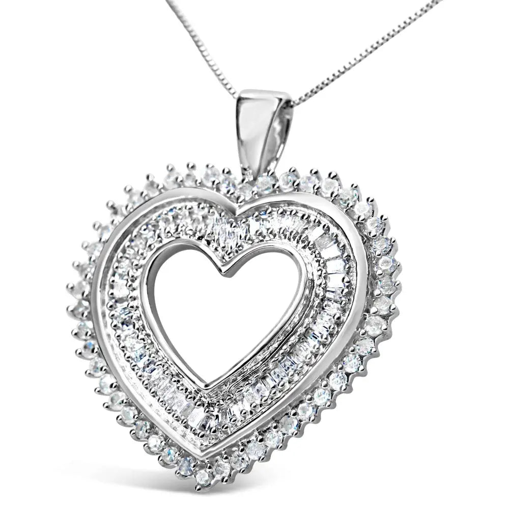 Elegant.925 Sterling Silver Round Diamond Heart Pendant 18’’ Necklace