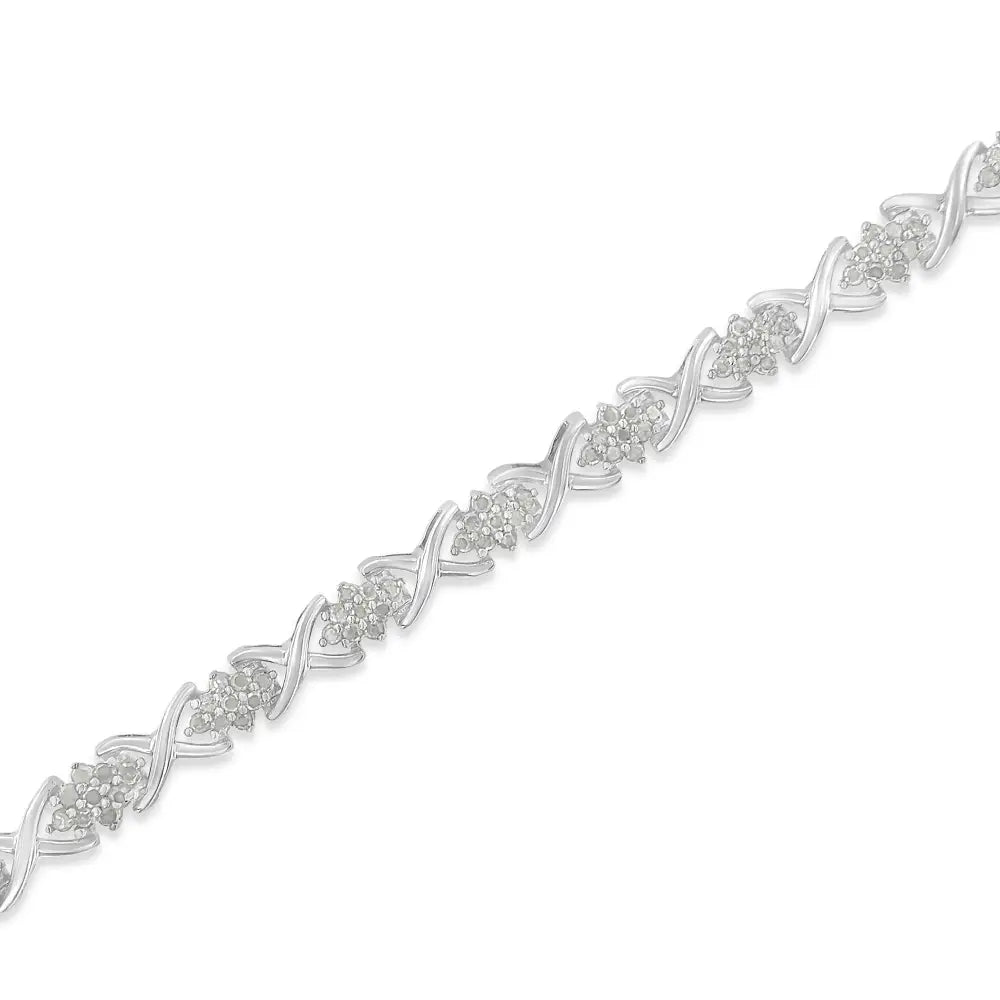 Elegant.925 Sterling Silver Tennis Bracelet with Cttw Diamond Cluster