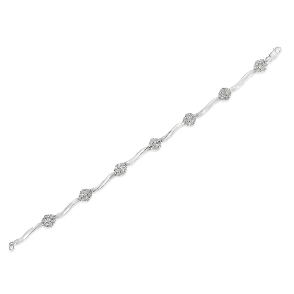 Elegant.925 Sterling Silver Twisted Bar Diamond Cluster Tennis Bracelet