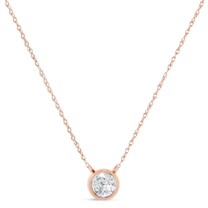 Elegant Ags Certified 10k Gold Bezel Set Round Diamond Solitaire Necklace