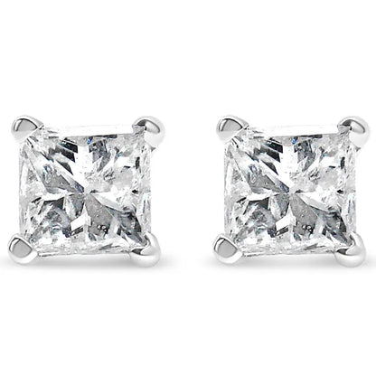 Elegant Ags Certified Princess-cut Diamond 4-prong Solitaire Earrings - Yellow